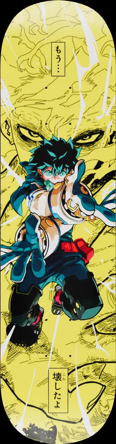 Midoriya, hand-painted over a manga page